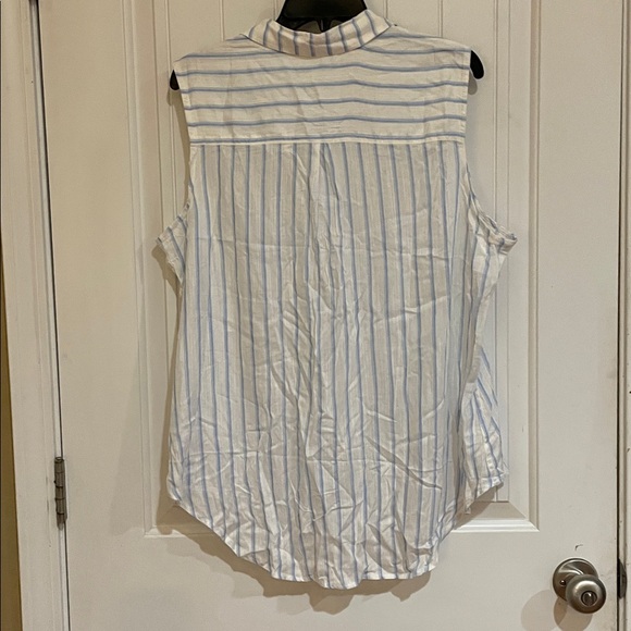 Workshop Republic Clothing XL Blue/White Striped Button Down sleeveless Shirt - Picture 5 of 5